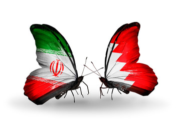 Two butterflies with flags Iran and Bahrain