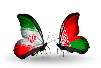 Two butterflies with flags Iran and Belarus