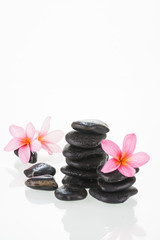 Obraz na płótnie Canvas Plumeria flowers and black stones