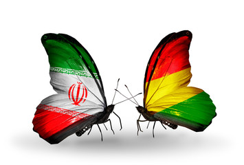 Two butterflies with flags Iran and Bolivia