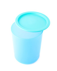 Blue plastic beaker cup with a cap