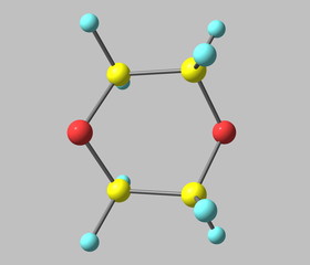 Dioxane molecule isolated on grey