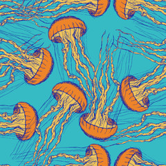 Sketch cute jellyfish in vintage style