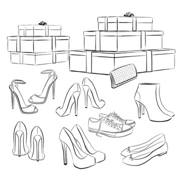 Various fashion shoes and boxes