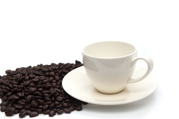 Cup of coffee and coffee beans