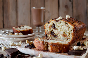 Banana cupcake with chocolate and cashew nut