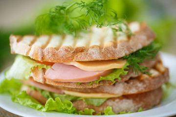 sandwich with sausage, cheese and herbs