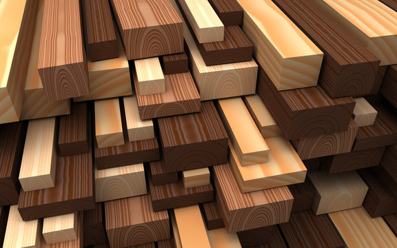 Closeup different wooden boards. Construction materials © Inok