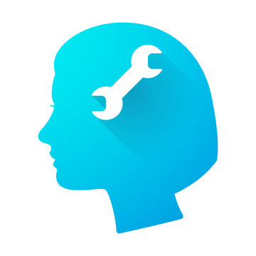 Woman head icon with a wrench