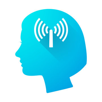 Woman head icon with an antenna