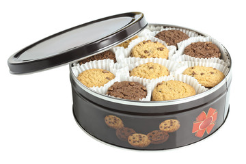 chocolate chip cookies in a box isolated