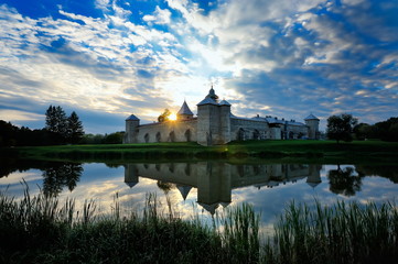 Obraz premium Beautiful view of Dragomirna monastery at sunset, Romania