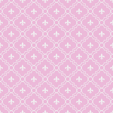 Pink and White Fleur-De-Lis Pattern Textured Fabric Background