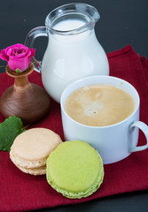 Coffee with macaroons and milk