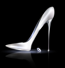 silver shoe and crystal