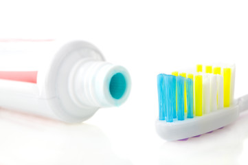 A toothbrush with toothpaste on isolated