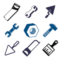 Set of 3d detailed tools, repair theme stylized graphic elements