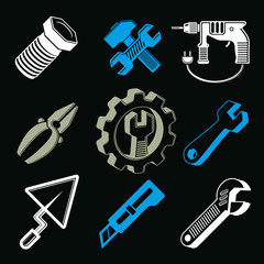 Obraz premium Work tools collection, repair instruments for carpentry and manu