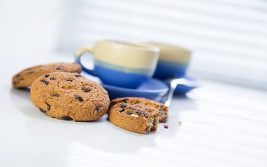 hot coffee and cookies in morning. Soft vintage colors