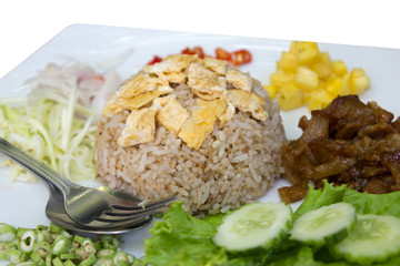 Mixed cooked rice with shrimp paste sauce