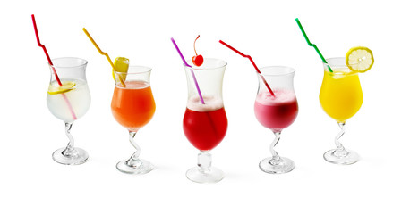 Colloection of Coctails with tubule on white background