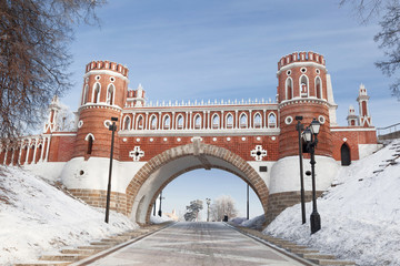 View of Tsaritsyno park in Moscow, Russia, in winter