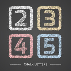 Chalk Alphabet in square frames collection. Numbers 2, 3, 4, 5