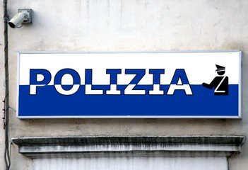 sign over an police station in an Italian town