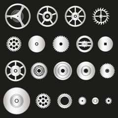various silver metal cogwheels parts of watch movement eps10
