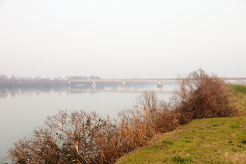 Landscape with fog along the river