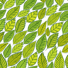 Green leaves seamless background, floral seamless pattern, hand