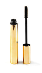 black mascara wand and tube isolated on white