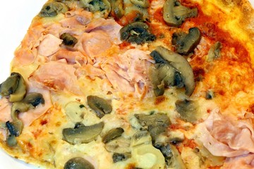 Obraz na płótnie Canvas pizza with mozzarella tomato ham mushrooms