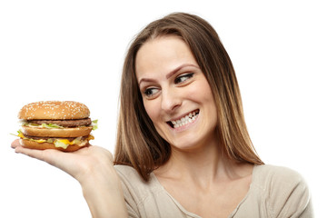 Young woman craving a burger