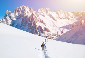 Printed kitchen splashbacks Mountaineering Skier in mountains