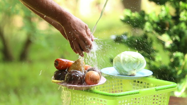man wash different vegetables for cooking ukrainian borsch