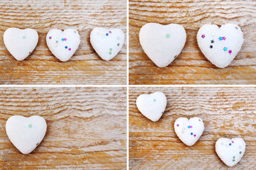 hearts on wooden background - love concept