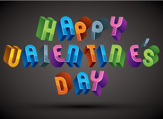 Happy Valentine’s Day greeting phrase made with 3d retro style