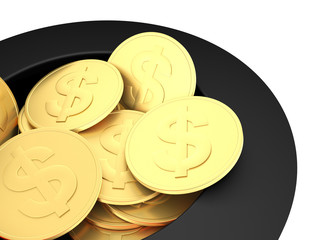 Gold dollar coins close up