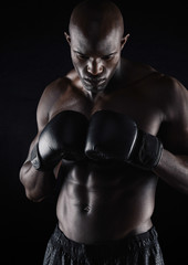 Professional boxer preparing for fight