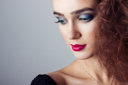 fashion capture beautiful bright girl with bright makeup
