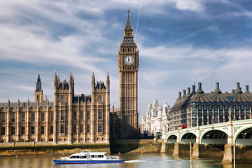Fototapeta na wymiar Big Ben with bridge in London, England