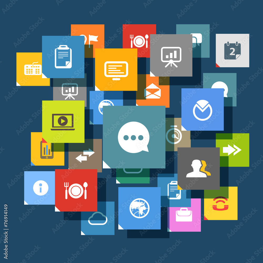 Leinwandbilder web color tile interface template with modern business and socia