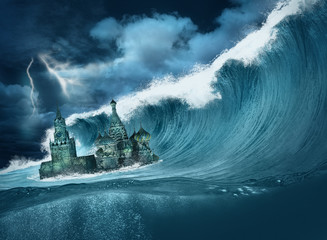 Apocalypse flood Kremlin with giant wave