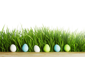 Row of Easter Eggs in grass
