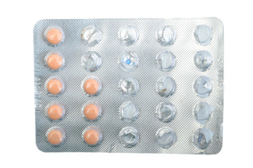 Pills in a blister pack isolated on white