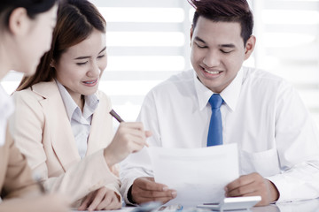 Business people discussing the charts and graphs showing the res