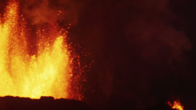 Explosive Night Inferno Red Holuhraun Volcanic Magma Boiling Lava Iceland 