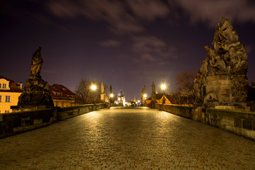 Night photo of  Charles Bridge in Prague