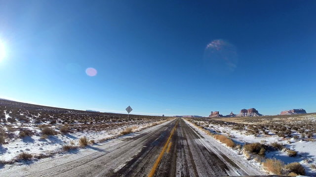 POV snow driving extreme Monument Valley Monument Valley Arizona USA